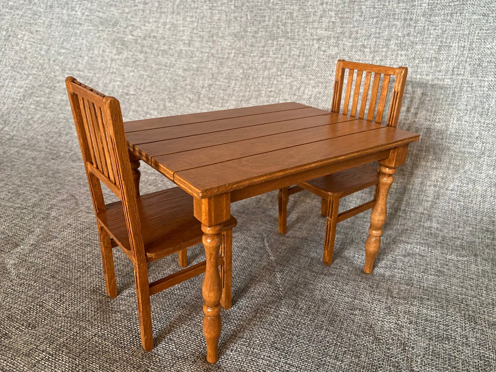 1/6 scale Table and 2 Chairs Dining set / Pecan wood for dolls